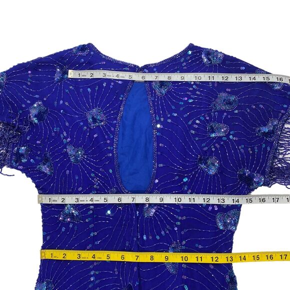 Stenay Womens Evening Silk Dress | 8 | Sequin Beaded Fringe | Royal Blue - Picture 12 of 16